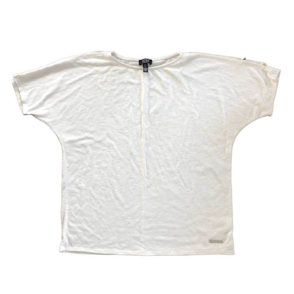 Jones New York White Crew Neck T Shirt Short Sleeve Blouse Small